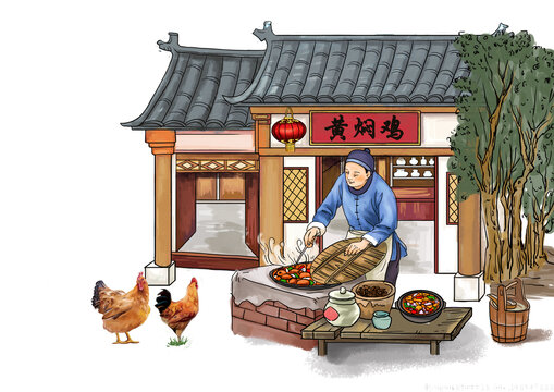 黃燜雞砂鍋雞插畫