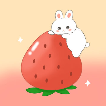 草莓兔子插画