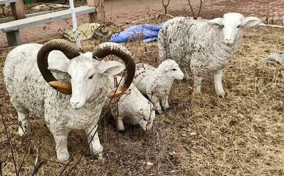 四只羊的雕塑
