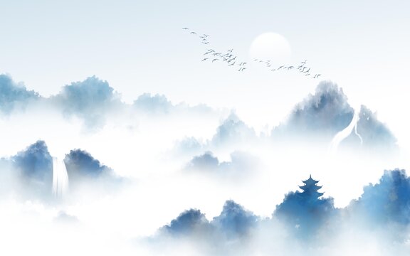 禪意水彩山水畫(huà)