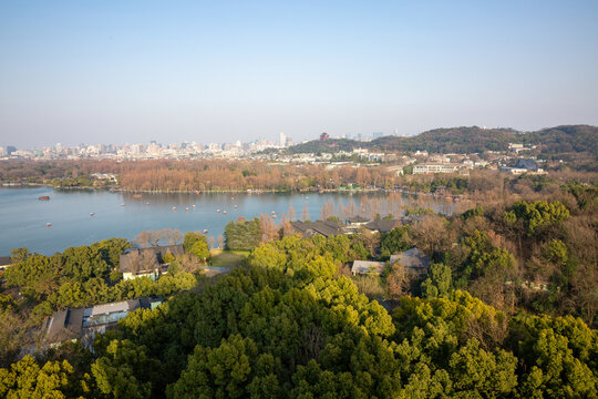 鸟瞰杭州西湖风景区