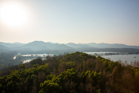 鸟瞰杭州西湖风景区