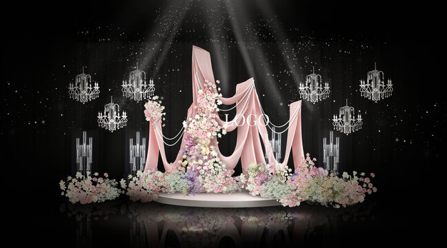 韩式粉色布幔婚礼效果图