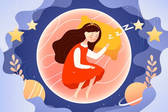 世界睡眠日女孩睡覺(jué)做美夢(mèng)插畫