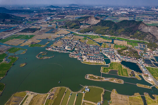 上虞长塘镇康家湖湿地公园航拍