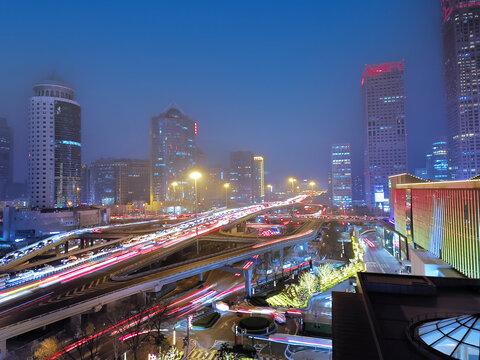 北京东三环国贸立交桥夜景