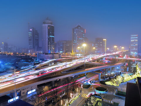 北京东三环国贸立交桥夜景