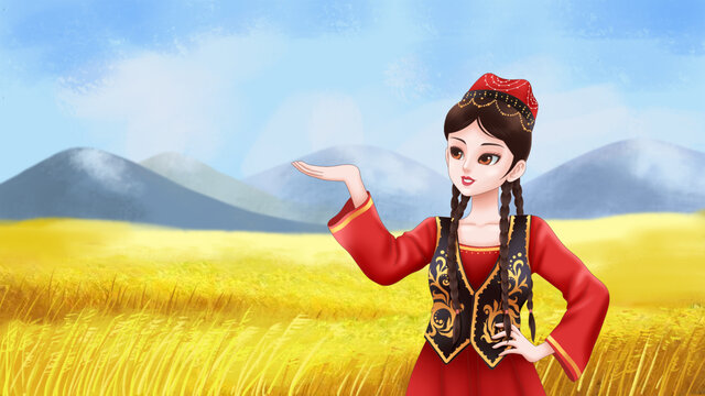 新疆天山姑娘插畫