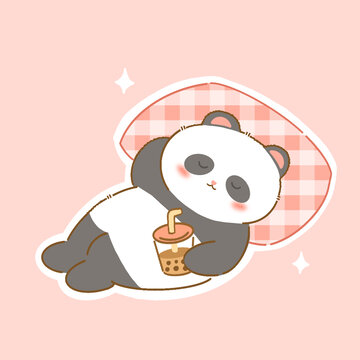 躺平熊貓插畫
