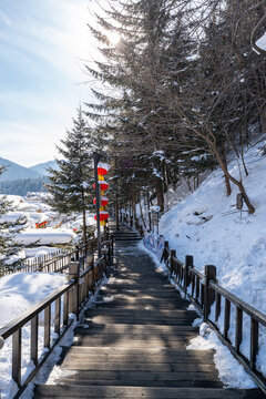 中国雪乡风景区观光木栈道