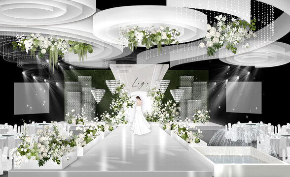 白绿韩式舞台设计