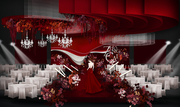 红白色银色婚礼舞台设计图