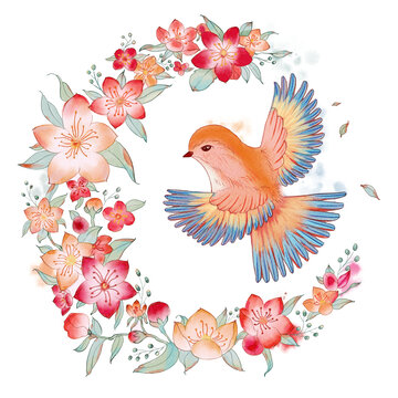 手繪水彩花鳥(niǎo)圖案