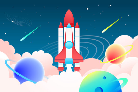 世界航天日宇航員遨游太空插畫