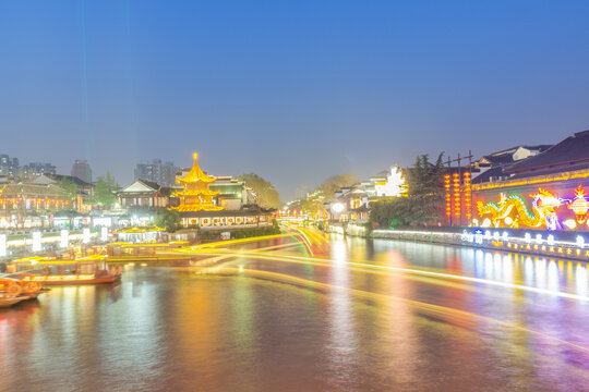 南京夫子庙秦淮河夜景