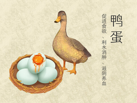 手绘水彩传统美食鸭蛋插画