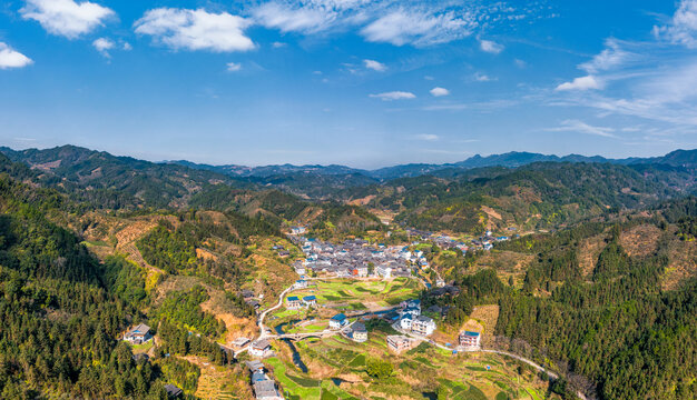 航拍山村农村乡村振兴农业风景