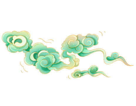 綠色國(guó)潮風(fēng)金邊祥云免摳素材
