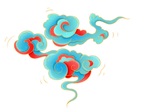 藍(lán)色國(guó)潮風(fēng)金邊祥云免摳素材
