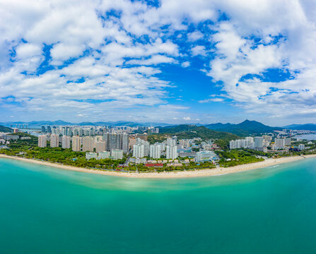 航拍海南三亚大东海旅游区海景