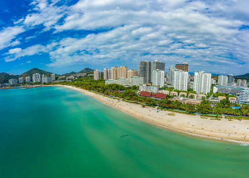 航拍海南三亚大东海旅游区海景