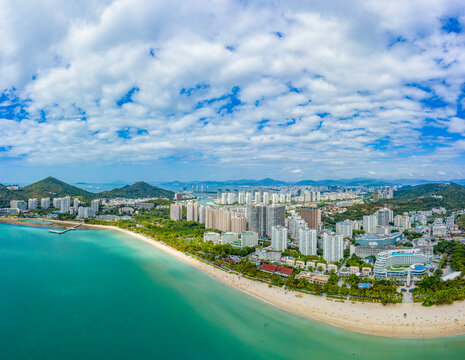 航拍海南三亚大东海旅游区海景