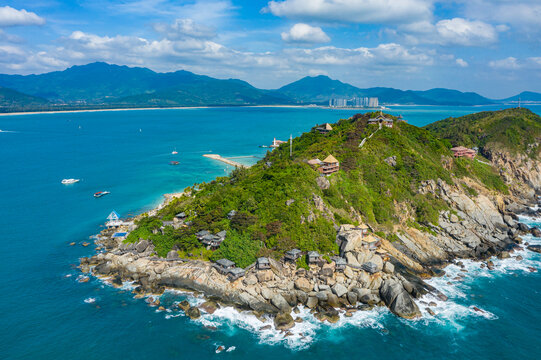 航拍海南陵水分界洲岛海边岩石