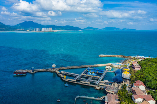 航拍海南陵水分界洲岛海洋剧场