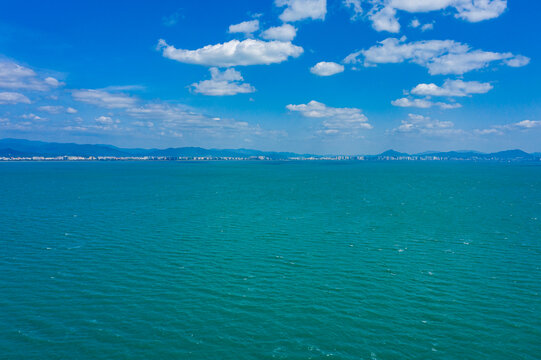 航拍三亚西岛附近海域蔚蓝海面