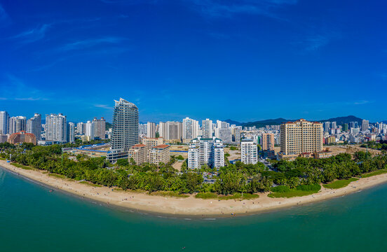 航拍三亚湾度假区海岸线沙滩