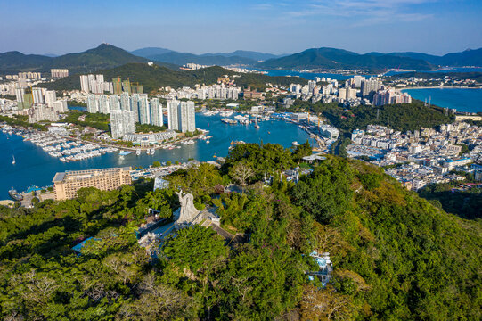 航拍海南三亚鹿回头半岛风景区