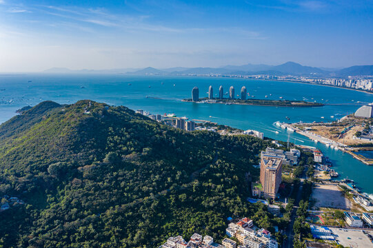 航拍海南三亚鹿回头半岛风景区