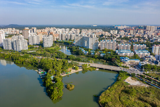 航拍万泉河海南琼海市区段流域