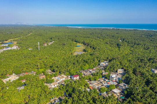 航拍海南文昌东郊椰林风景区