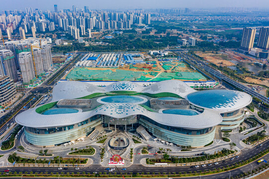 航拍海南海口國際免稅城免稅店