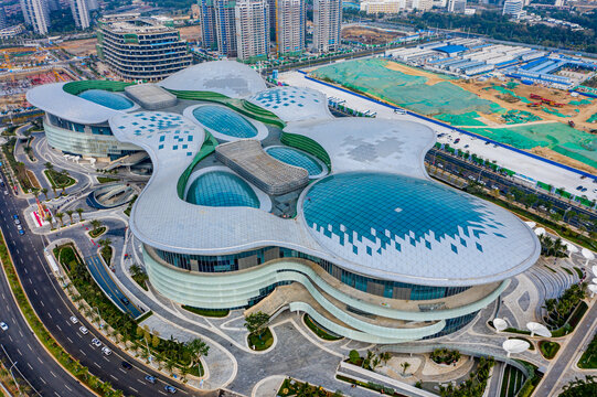 航拍海南海口國際免稅城免稅店