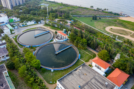 航拍海南海口白沙门污水处理厂