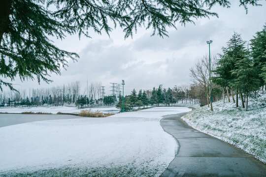 高尔夫球场雪景