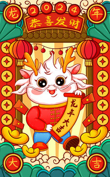 龍年國(guó)潮插畫龍年大吉