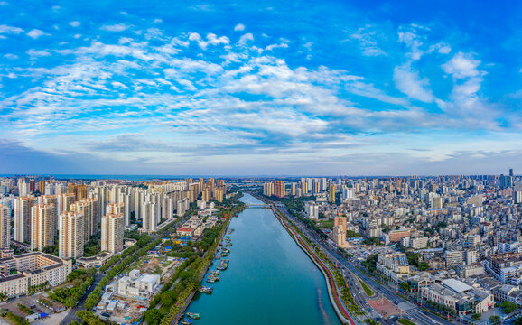 航拍海南海口海甸河海甸溪风光