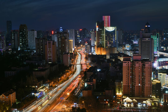 合肥长江路城市建筑风光夜景