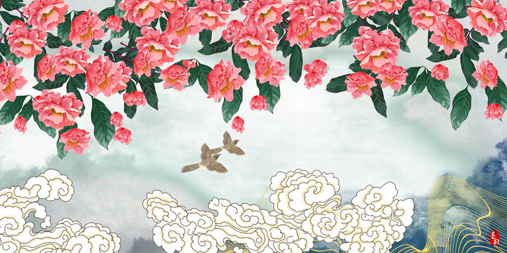 中式花鸟墙纸背景墙