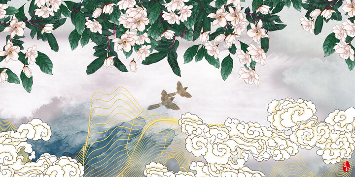 新中式玉蘭花背景