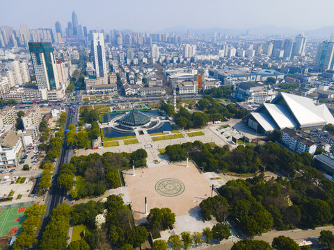 航拍绍兴城市广场