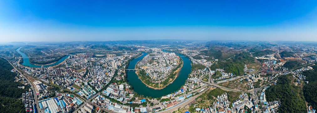 崇左左江风光壮乡城市建筑全景