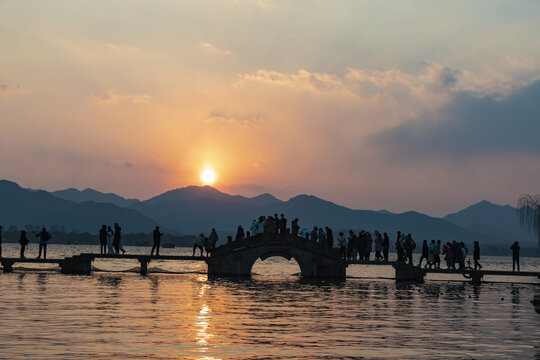 杭州西湖金牛湖夕照