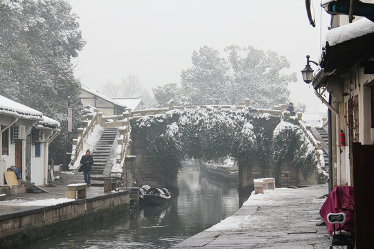 绍兴八字桥雪景