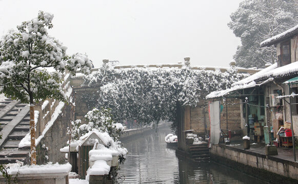 绍兴八字桥雪景