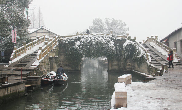 绍兴八字桥雪景