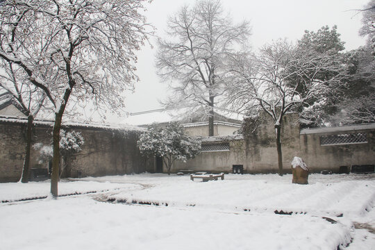 绍兴雪景鲁迅故里百草园